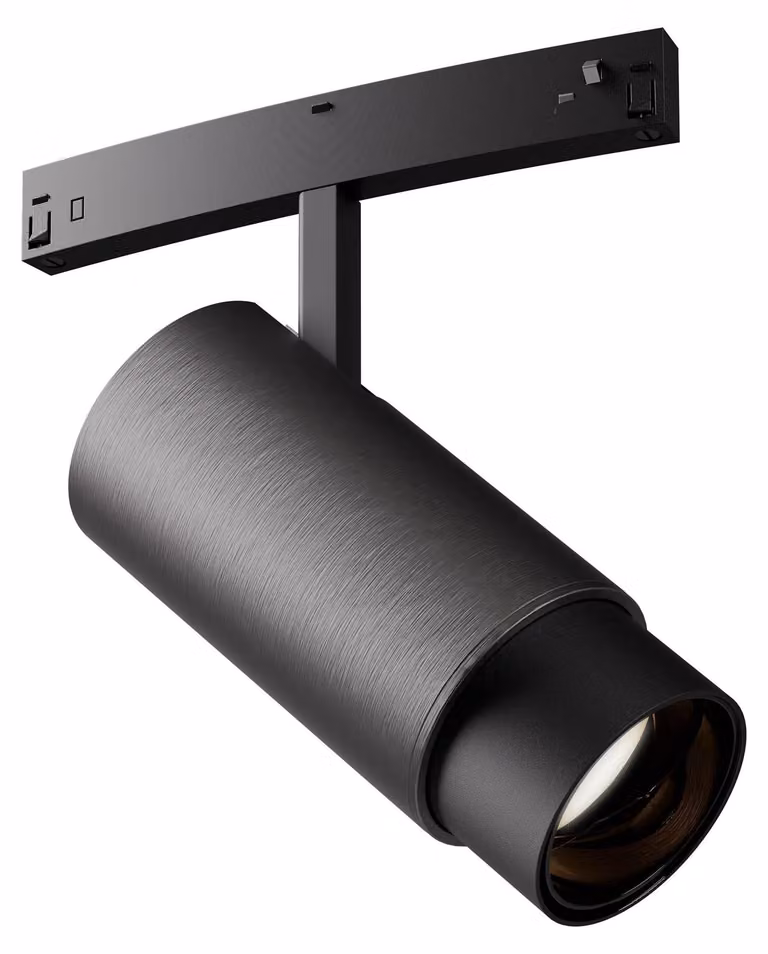 ARELUX XNET ADJ. MINI PROIETTORE per PROFILI CURVI, 14,2W, 48V DC, CRI 90, 3000K, angolo di emissione 18-45°, UGR < 10 (a 18°), finitura nichel opaco