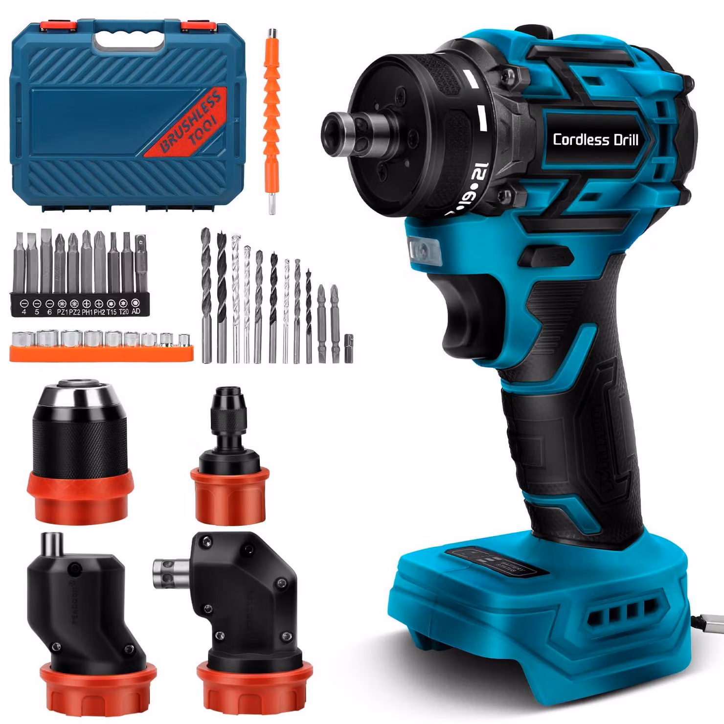 Trapano avvitatore a batteria da 18 V, compatibile con batterie Makita, con mandrino a 4 ganasce, set