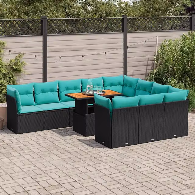 Set di Divani da Giardino vidaXL a Forma di U con Cuscini Blu e Nero, 11 Pezzi con Tavolino da Caffè e Struttura in Acciaio Verniciato a Polvere – 1