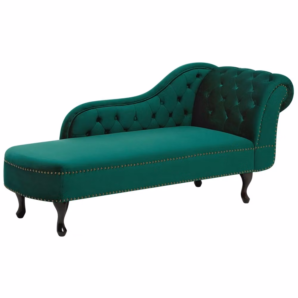 Chaise longue Beliani in velluto verde stile Chesterfield versione destra L: 169 cm, P: 65 cm, H: 79 cm – 2
