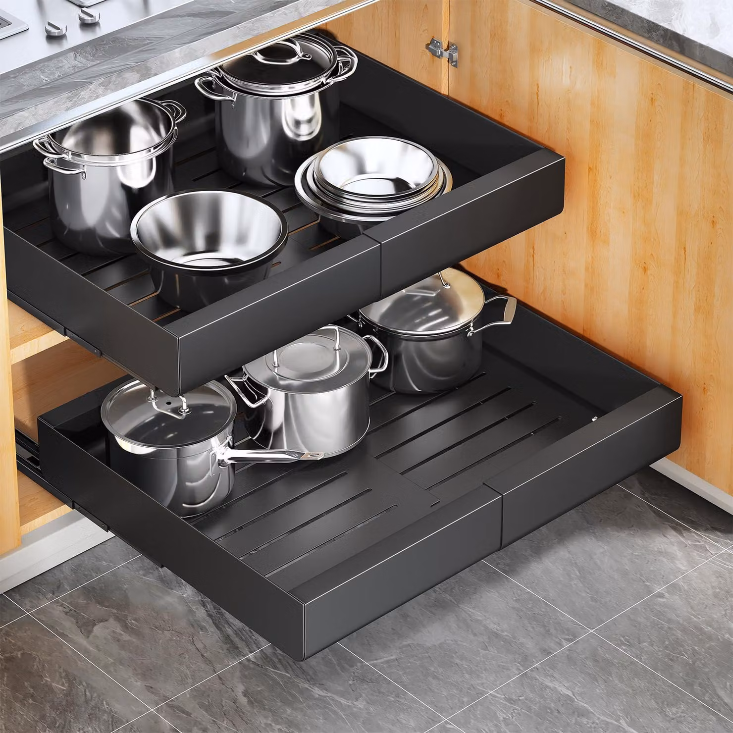 Organizzatore per armadio con 2 cassetti estraibili, dimensioni 30-50 cm, colore nero