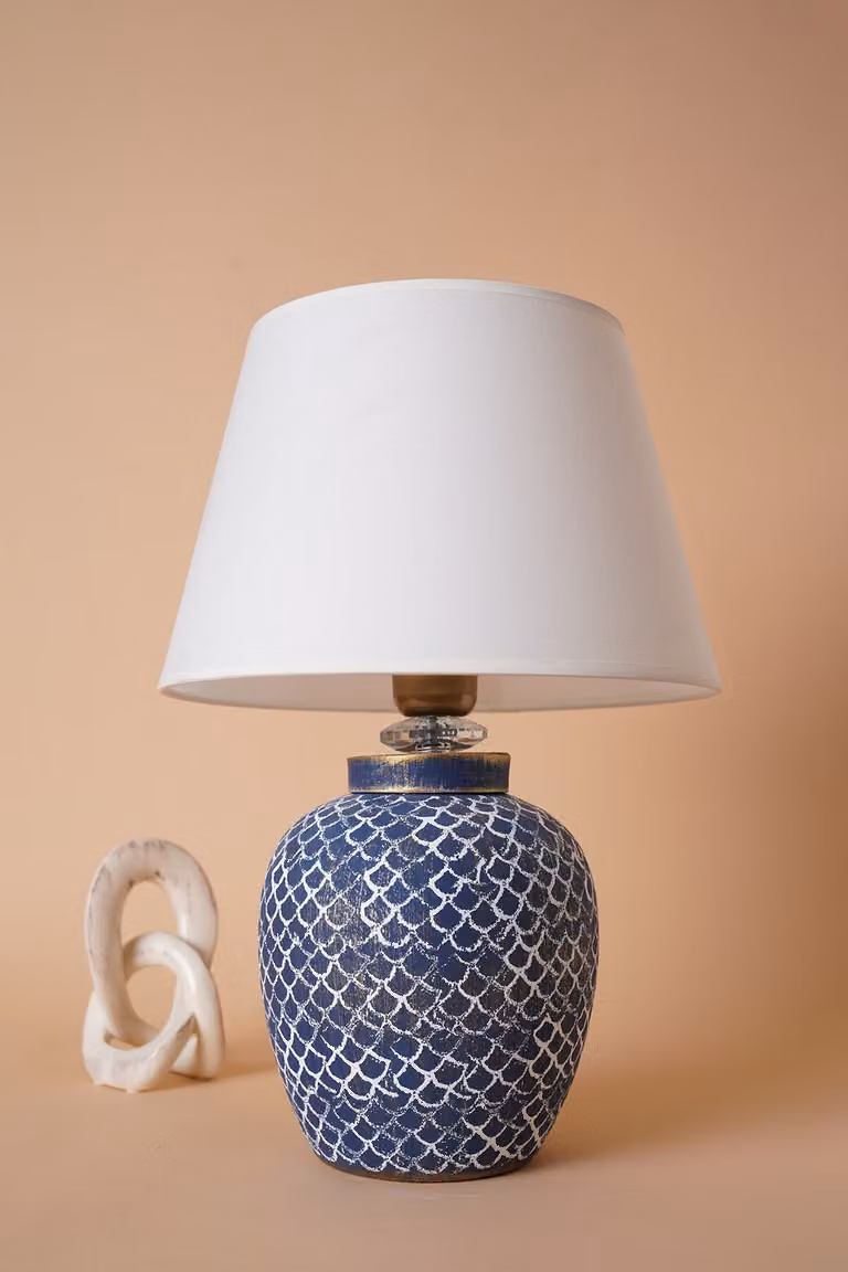 Opviq, lampada da tavolo di alta qualità, corpo in Vetroceramica, blu e bianco, 30 cm di larghezza x 45 cm di altezza | Attacco E27, max. 40 W | Design elegante per abitazioni e uffici moderni.