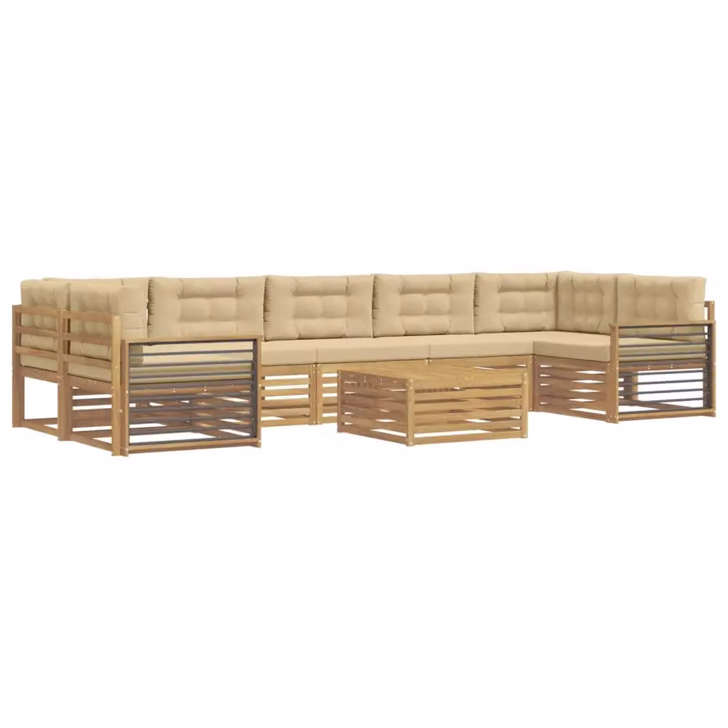 Set di divani da esterno a forma di U vidaXL in legno di acacia con tavolo da caffè, 8 pezzi, Bianco e Beige – 2