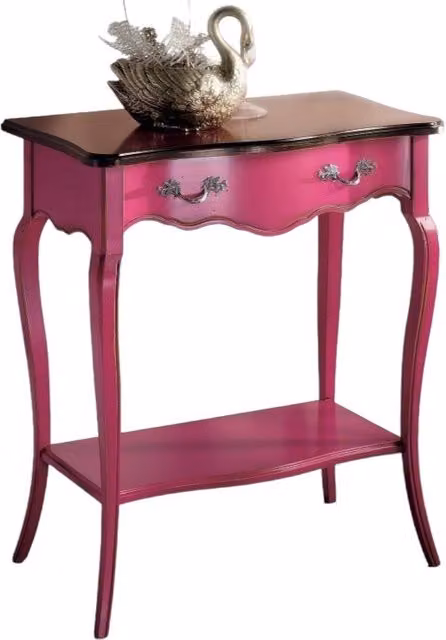 Consolle classica in legno di faggio con 1 cassetto in stile shabby chic bicolore rosa e marrone L: 71 cm, P: 37 cm, H: 74 cm - Mobili 2G