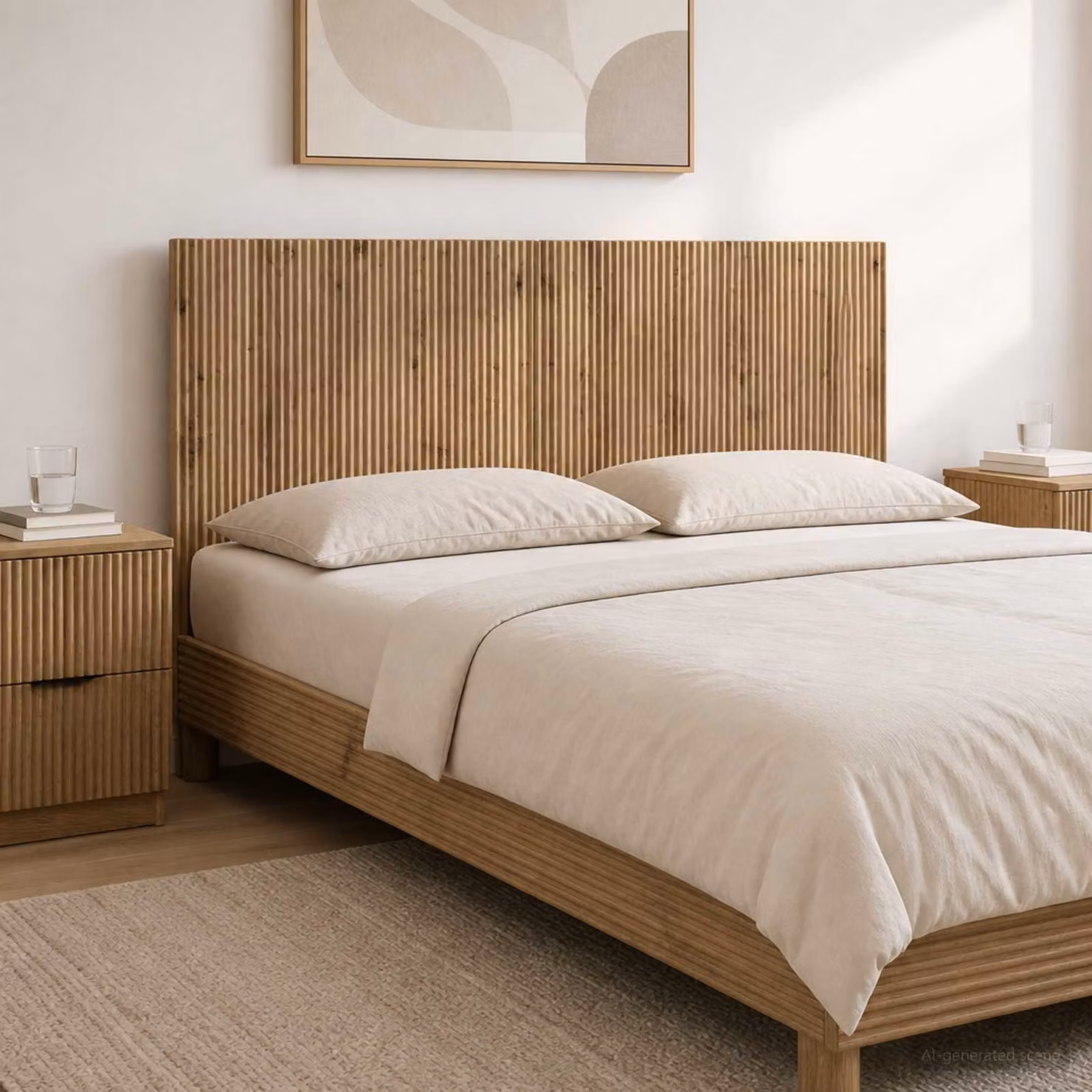 Testiera da muro vidaXL ARNHEM in legno ingegnerizzato color rovere con ripiano integrato, L: 140 cm, H: 50 cm, P: 3 cm