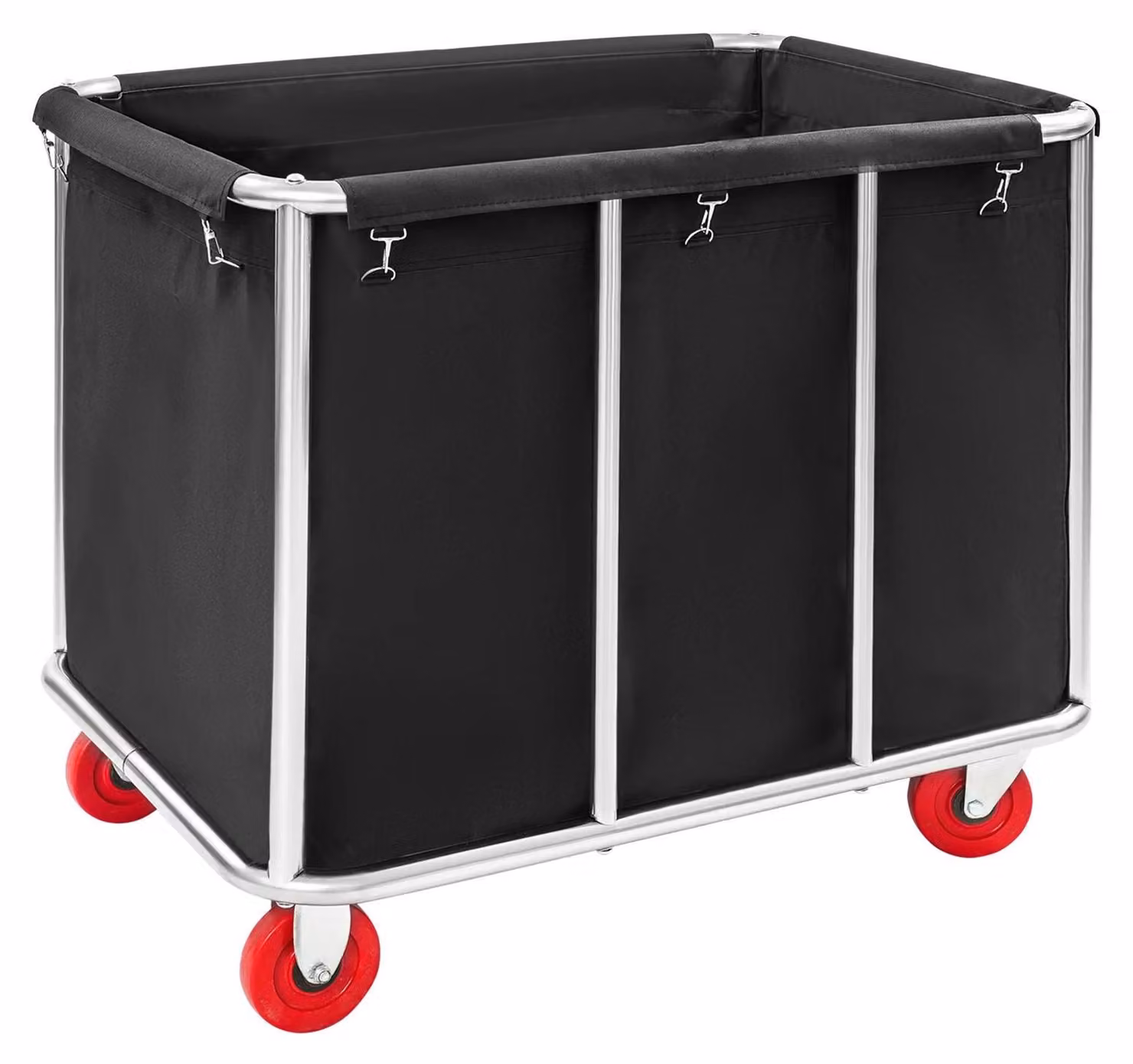 Carrello portabiancheria - Carrello rettangolare con rotelle - Tessuto Oxford - Dimensioni 90×65×80 cm - Portata 199,6 kg - Per uso domestico e alberghiero - Nero