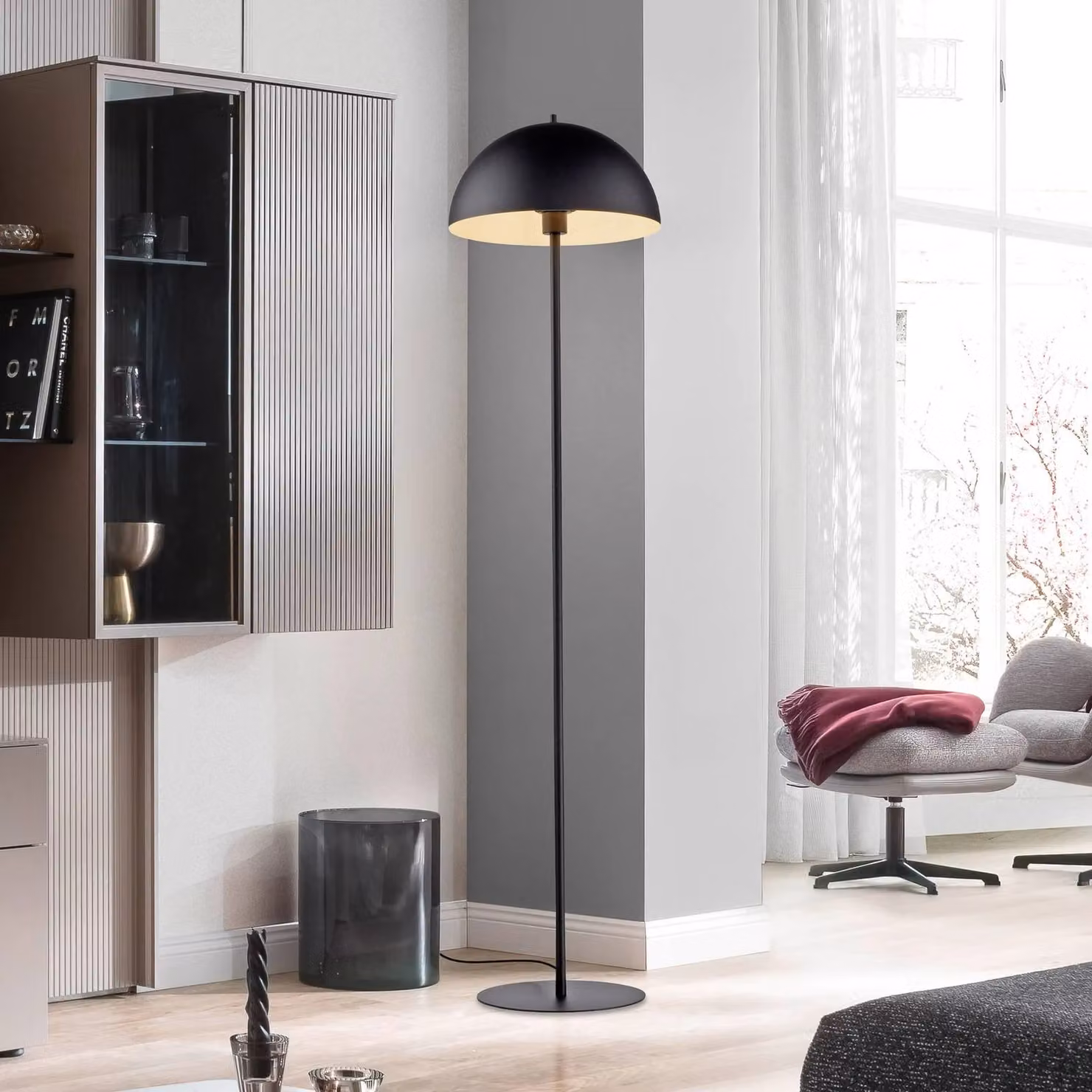Schöner Wohnen Lampada da terra Ali, Nero, Soggiorno / Sala da pranzo, Metallo, Scandinavo, Lampada da terra