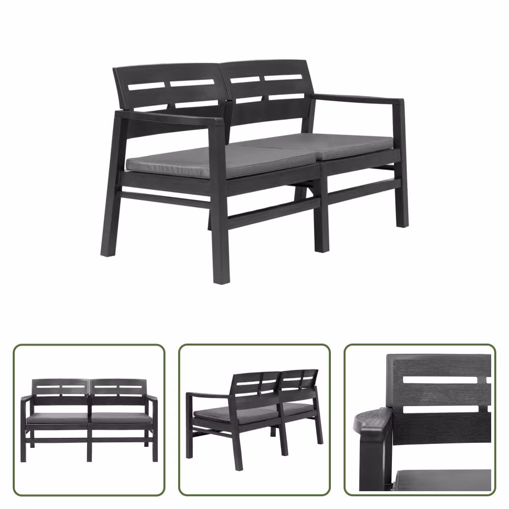 The Living Store Panca da giardino a 2 posti con cuscini antracite 133 cm plastica