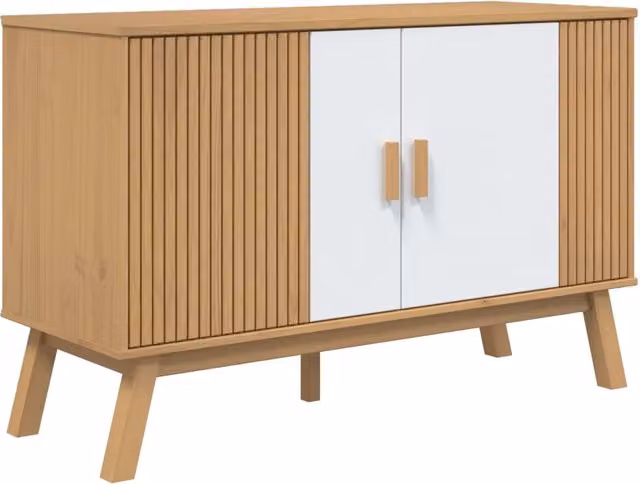 Credenza | Madia | Buffet da pranzo | Armadio da pranzo OLDEN Bianca e Marrone 114x43x73,5 cm Massello di Pino