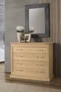 Comò Mod Innis KIVIO in legno massiccio di abete naturale cerato colore beige con cassetti soft close
