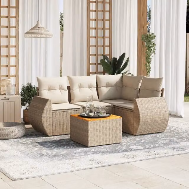 Set Divano da Giardino Moderno VIDAXL in Polyrattan Beige con Cuscini a L – 1