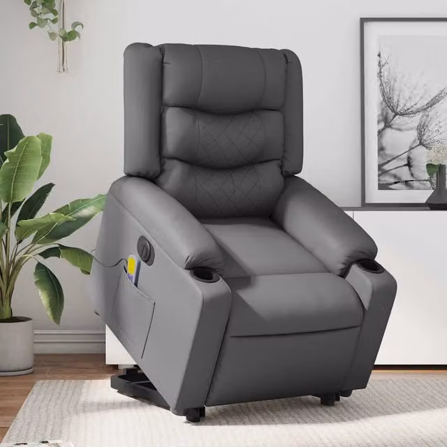 Poltrona Alzapersona Elettrica Reclinabile vidaXL in Similpelle Grigia con Braccioli – 1
