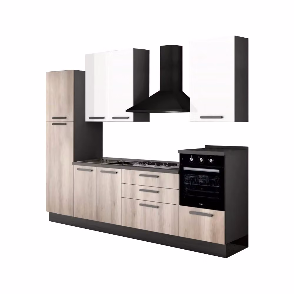 Cucina moderna Tezeta Gordon con ante a battente e cassetti, colore antracite e bianco, L: 300 cm, H: 216 cm – 2