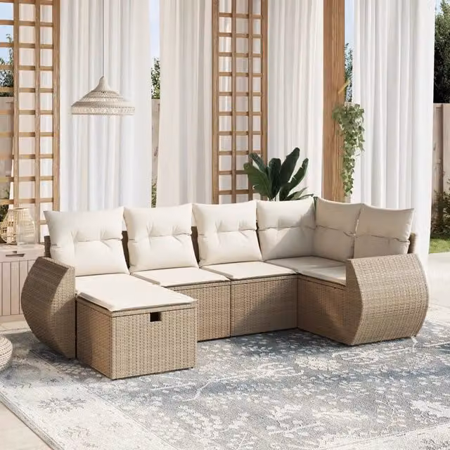 Set Divano da Giardino a L vidaXL in Polyrattan con Cuscini Beige e Struttura in Metallo – 1