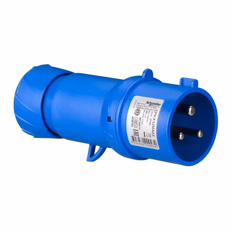 Schneider Electric CEE spina, morsetti a taglio, 32 A, 2 poli + terra, 200-250 V CA, IP44 PKX32M423
