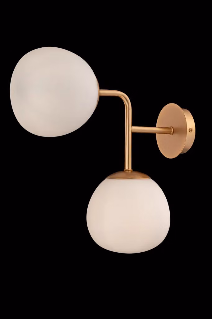 Lampada da parete moderna GIORDANOSHOP in metallo e vetro, regolabile, color oro/ottone e bianco – 2