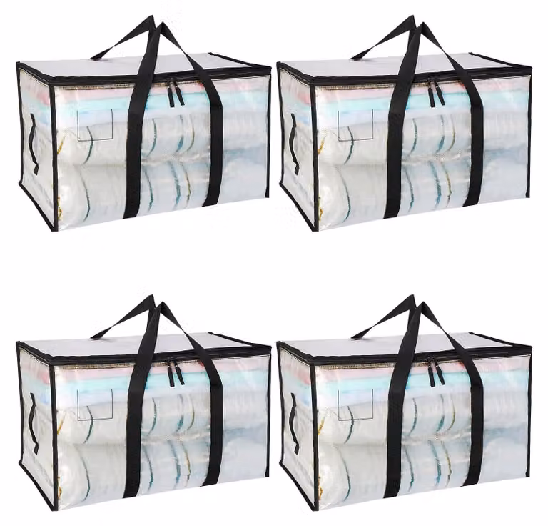 Borsa di stoccaggio grande - Borsa di stoccaggio trasparente - Impermeabile e resistente - 90 litri - Ideale per piumoni e abbigliamento - Confezione da 4 pezzi