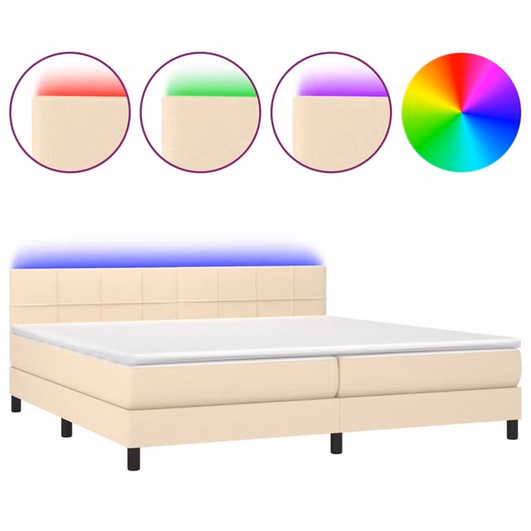 Letto a Molle Materasso e LED bianco 200x200cm in Tessuto
