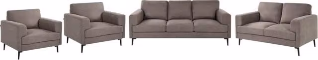 Set soggiorno Beliani IT in stile mid-century con divano a 3 posti, divano a 2 posti e 2 poltrone in tessuto marrone con gambe in metallo