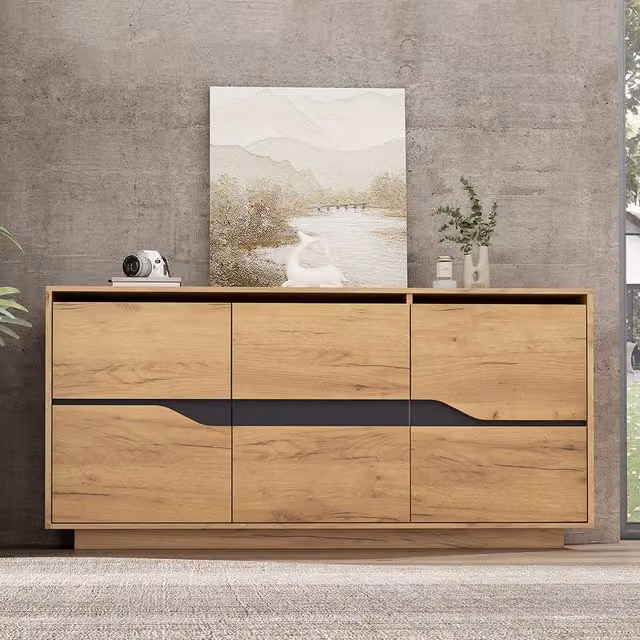Credenza Soggiorno 140x40x76cm - Xylo - 3 Ante Regolabili, Colore Legno e Nero