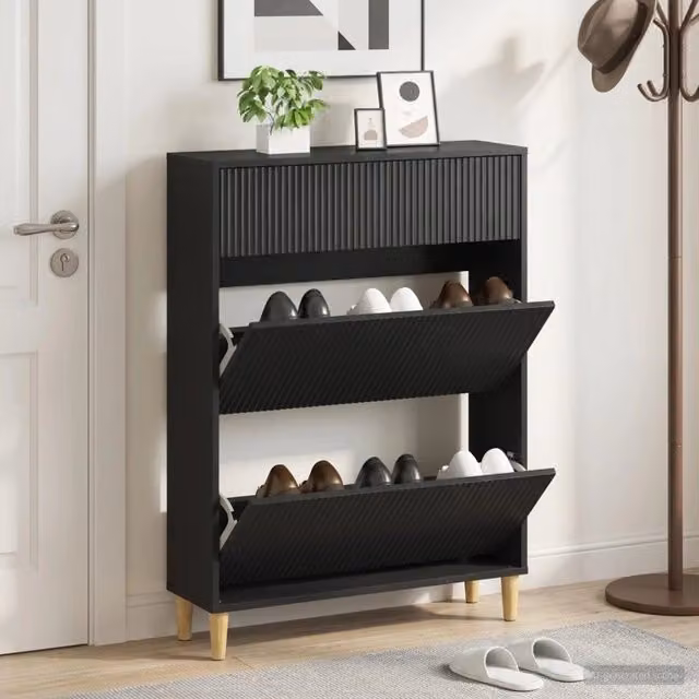 Mobile porta scarpe moderno vidaXL nero in MDF L/P/H: 78 x 24 x 103 cm