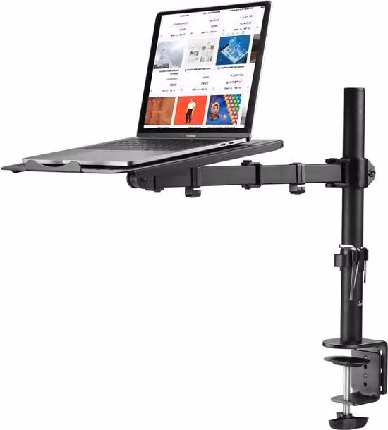 Braccio per Monitor con Supporto per Laptop da 13 a 27 pollici e Alloggio per Notebook fino a 15,6 pollici, Base a C e Grommet, Nero