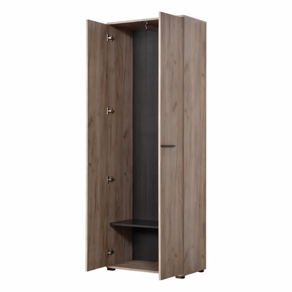 Armadio da camera da letto DMORA con 2 ante, ripiani e appendiabiti, Marrone Rovere, L: 68 cm, P: 40 cm, H: 195 cm – 2