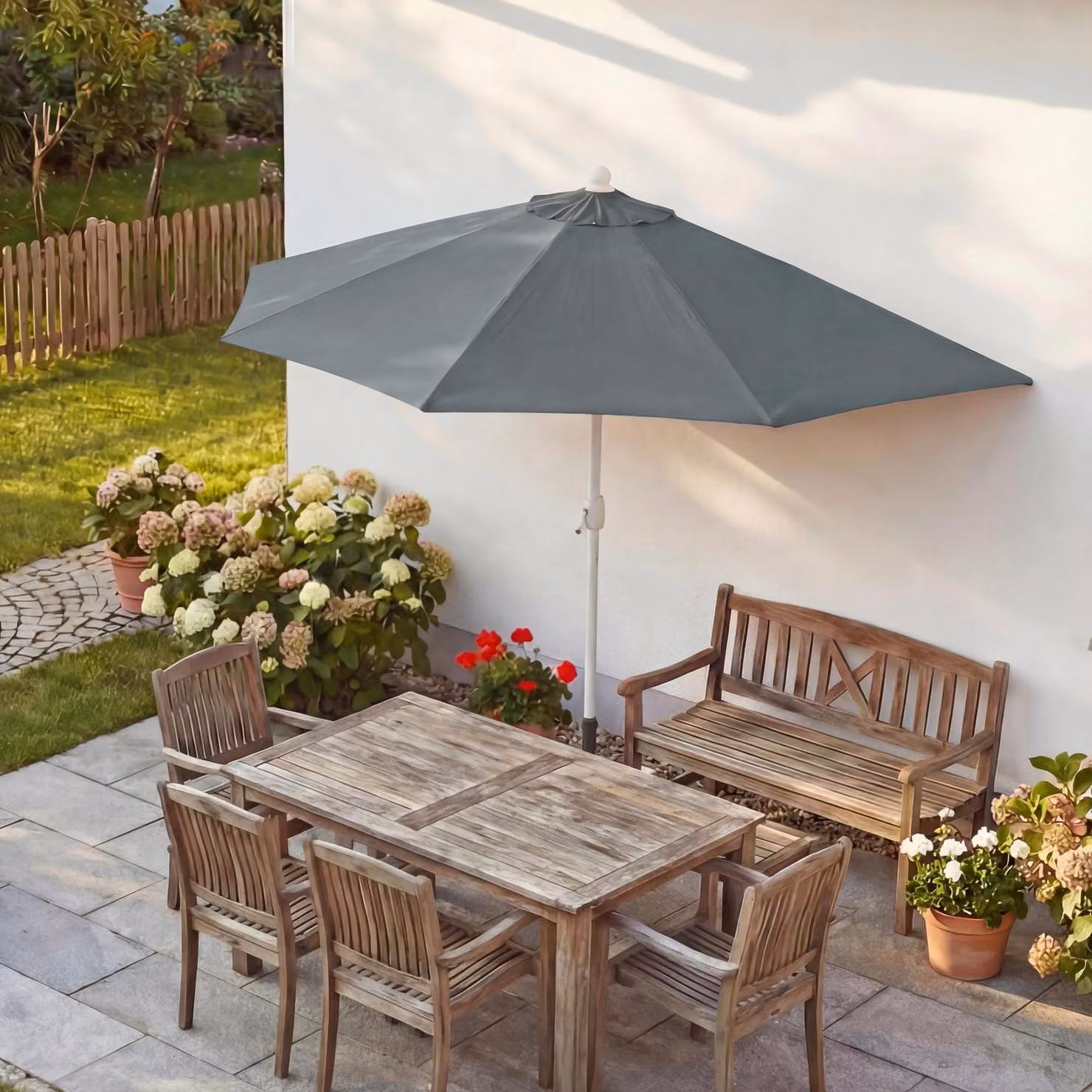 Ombrellone Parla, ombrellone da balcone, poliestere/alluminio UV 50+ 3kg ~ 300cm antracite senza supporto