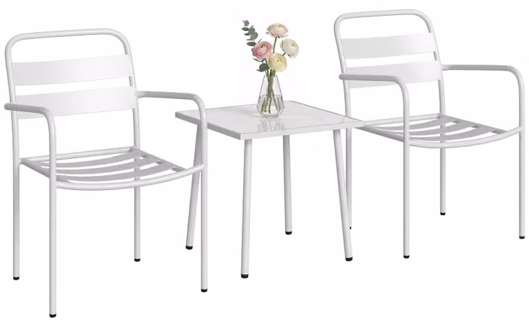 Set da bistrot – set da giardino composto da 3 elementi – metallo – verniciato a polvere – per 2 posti a sedere – bianco