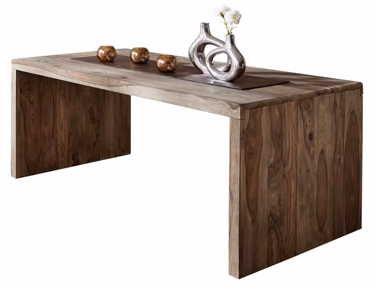 MASSIVMOEBEL24 | scrivania in legno di Sheesham / palissandro 200x90x77 grigio scuro oliato NATURE GREY #712
