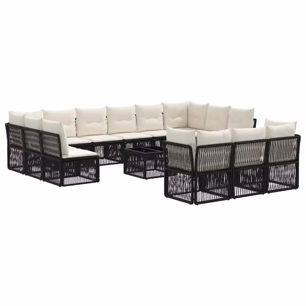 Set Divano da Giardino vidaXL a Forma a U con Cuscini e Tavolino, Nero – 2