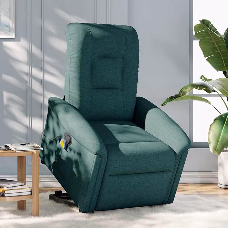 vidaXL Poltrona Alzapersona Massaggiante Verde Scuro in Tessuto