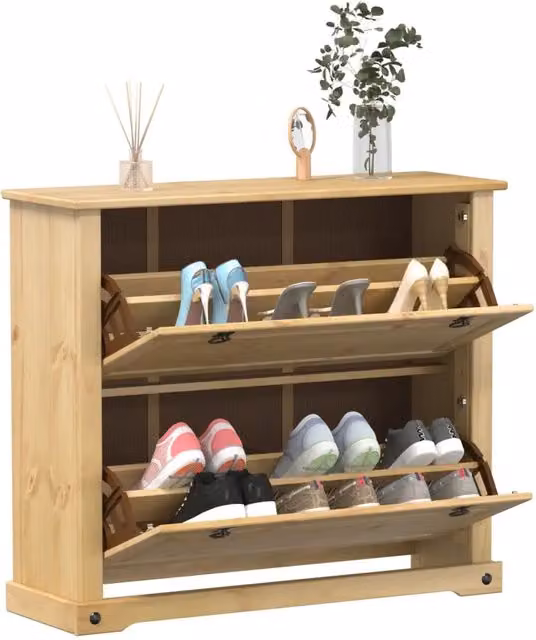 Scarpiera Design Mania in Legno di Pino Cera, Stile Rustico, Colore Marrone e Beige, L/P/H: 99 x 32 x 85 cm – 1