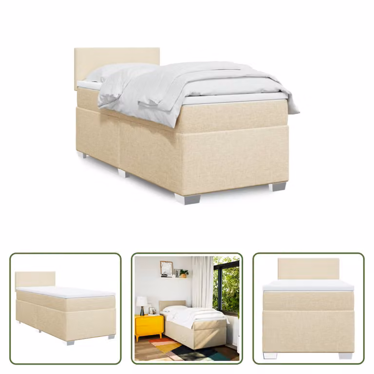 The Living Store Letto a molle con materasso crema 90x190 cm in tessuto