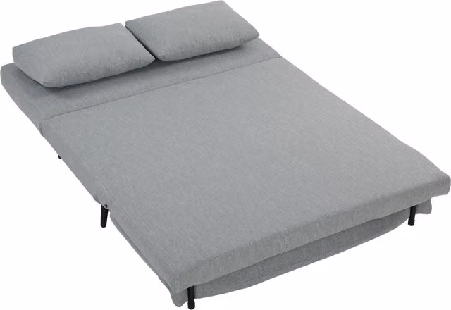 Divano Letto HOMCOM 3 in 1 a 2 Posti in Tessuto Effetto Lino con 2 Cuscini e Struttura in Eucalipto, Grigio Chiaro