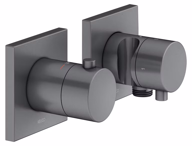 KEUCO EDITION 11 Set de robinetterie thermostatique encastrée pour 2 consommateurs avec raccord de flexible et support de douche, 51153131222, 51153131222