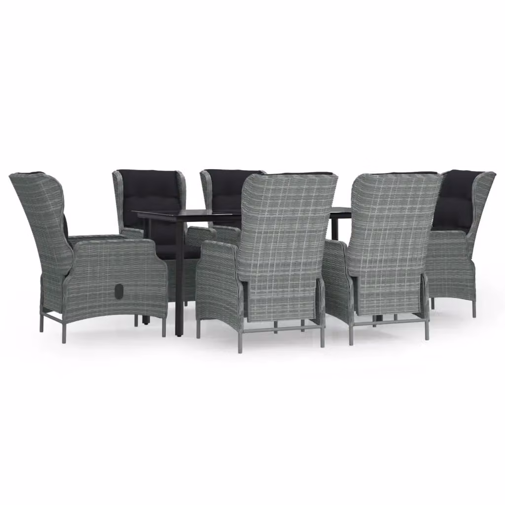 Set da pranzo da giardino vidaXL in polyrattan e vetro, 7 pezzi, Grigio e Nero – 2
