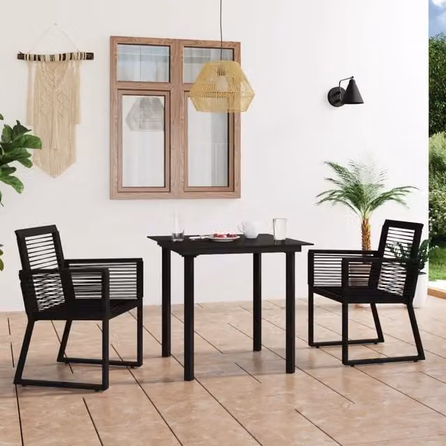 Set da Pranzo da Giardino 3 pz in Rattan PVC Nero 3058283