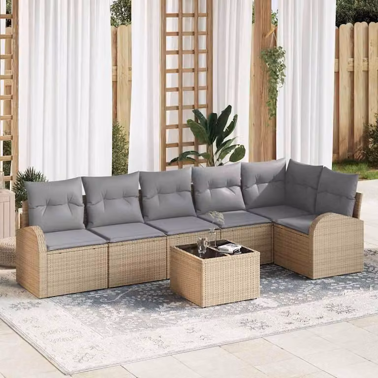 Maison Exclusive - Set Divano da Giardino 7 pcs beige e grigio chiaro Poly Rattan