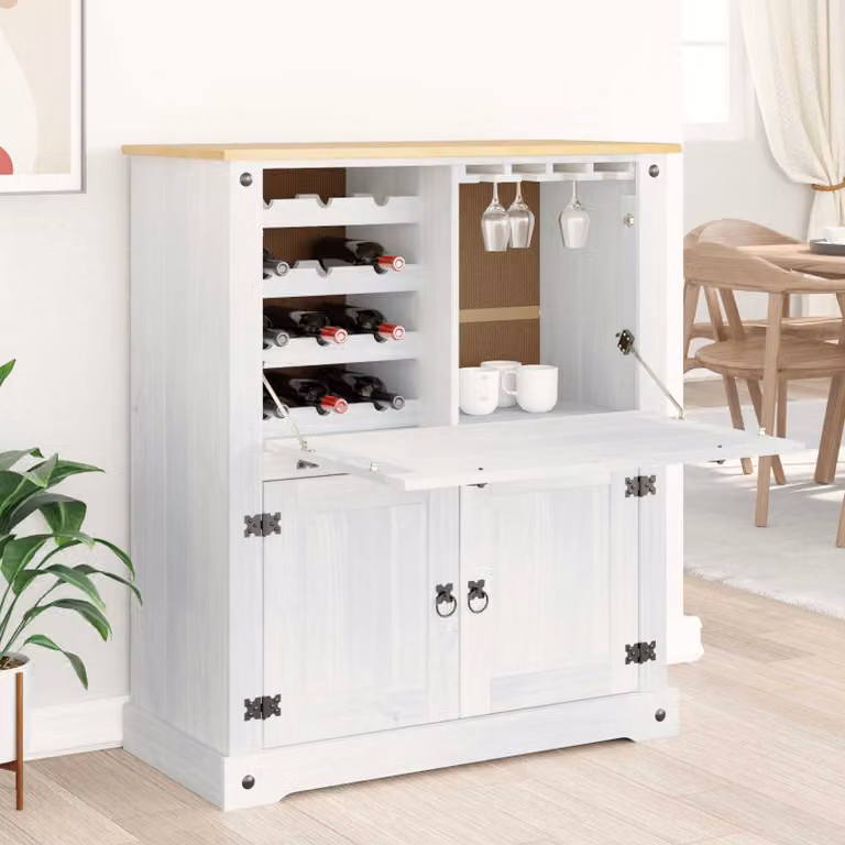 Mobile porta vino vidaXL in pino massello bianco L 97 cm, P 45 cm, H 114 cm