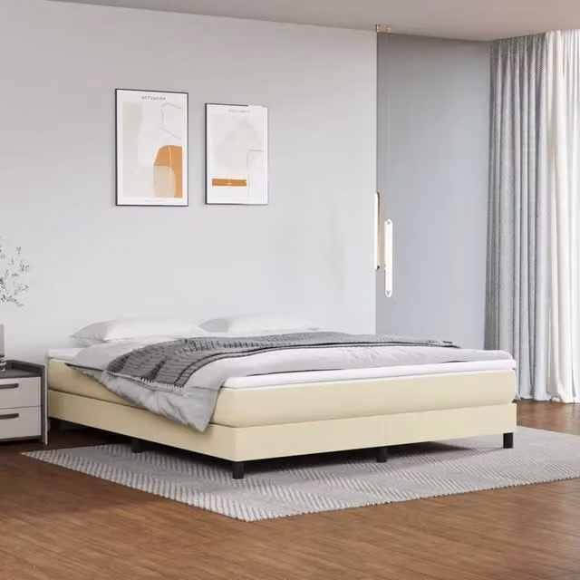 Letto Ibrido con Giroletto Imbottito e Materasso vidaXL in Similpelle Beige e Bianco L/P: 160 x 200 cm
