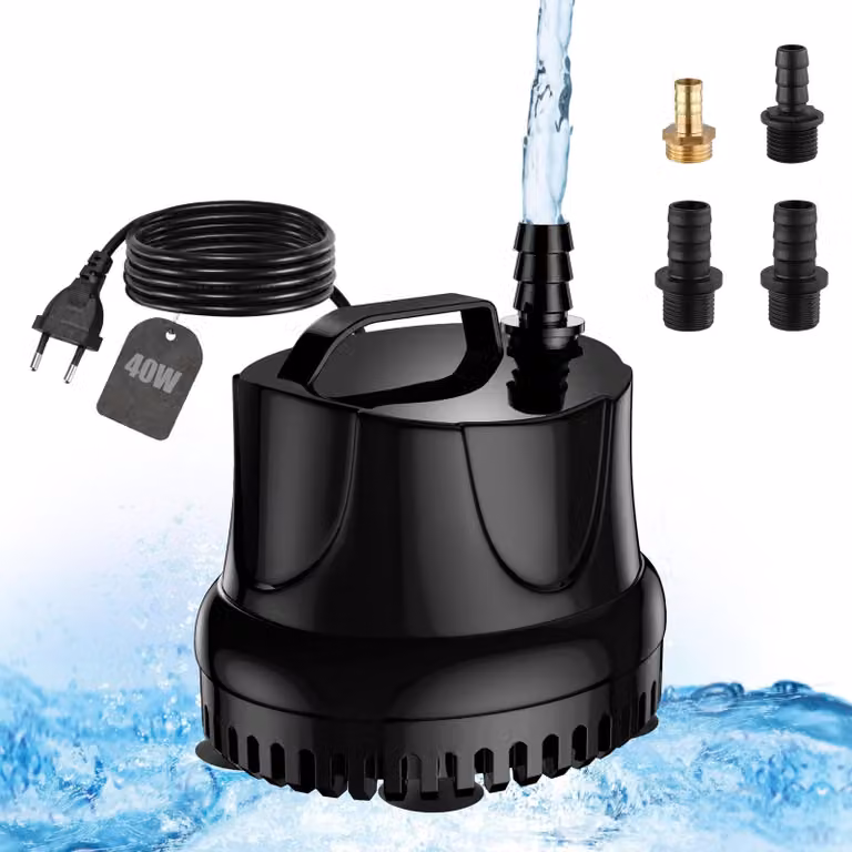 Pompa sommergibile - Pompa per laghetto 40 W - 3000 l/h - Silenziosa - Cavo da 1,8 m - 4 ugelli
