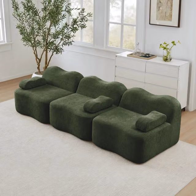 Divano Modulare 3 Posti con Braccioli ¨C MINIMAL ¨C Verde, Tessuto, Seduta Profonda