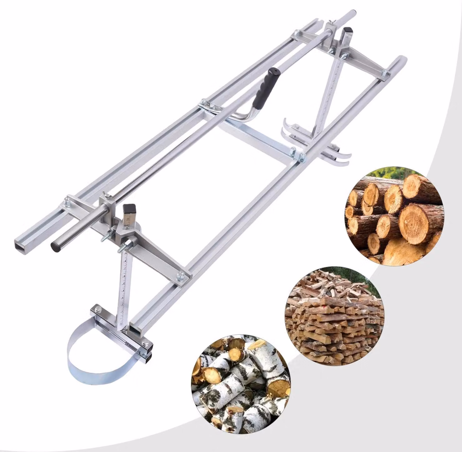 Seghetto a catena mobile per segheria - Kit per seghetto a catena - Larghezza di taglio regolabile da 0 a 120 cm - Adatto per lame da 122 cm - Realizzato in lega di alluminio e acciaio - Per tagliare il legno