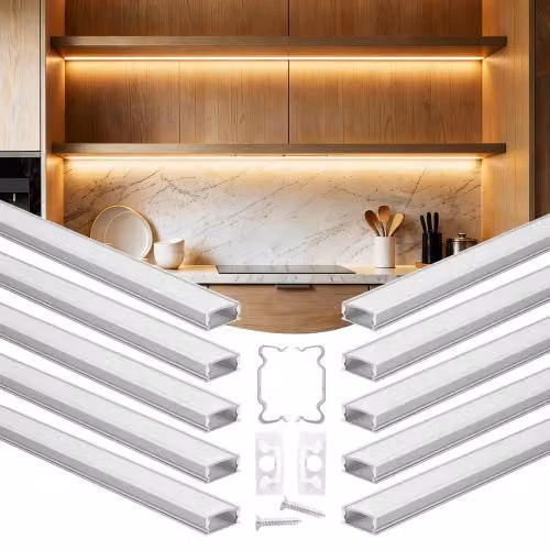 Set di 10 profili a forma di U in alluminio VEVOR per strisce LED, colore argento, lunghezza 2 m