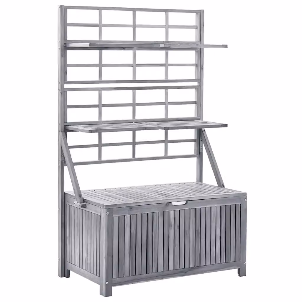 vidaXL Contenitore con Traliccio in Legno di Acacia Grigio L: 99 cm, P: 55 cm, H: 160 cm – 2