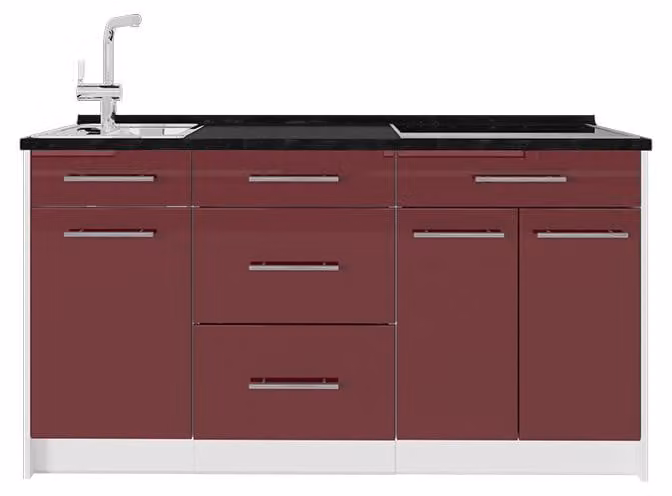 Cucine componibili piccole Vicco Fame-Line Bordeaux lucido/Bianco 150 cm piano di lavoro Antracite, Model 70426