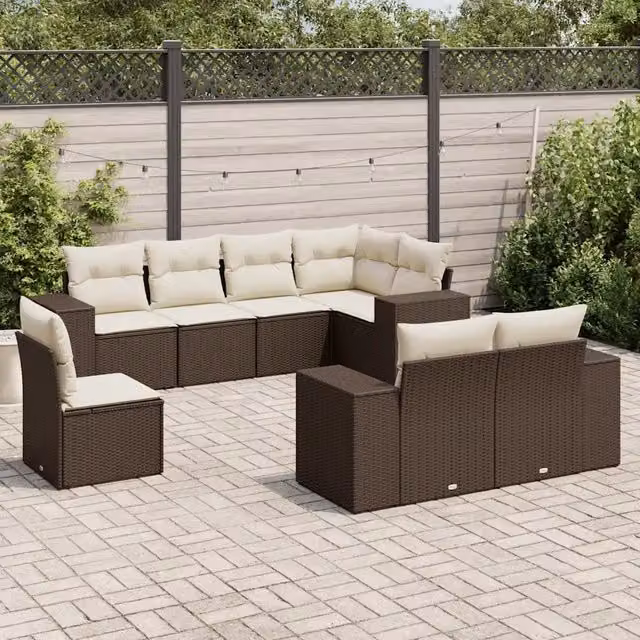 Set Divani da Giardino 8 pz con Cuscini Marrone in Polyrattan 3222842