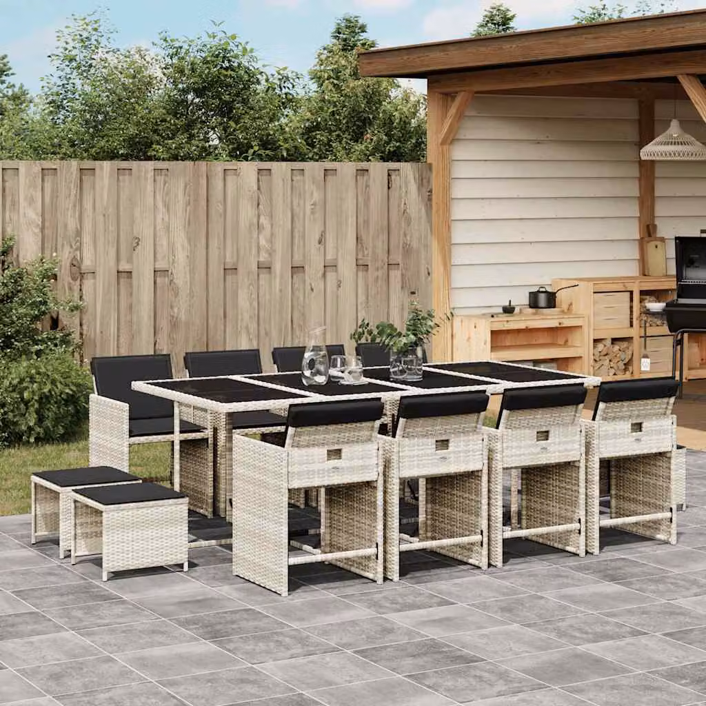Set da pranzo da giardino vidaXL in polyrattan con cuscini e piano in vetro, 13 pezzi, grigio antracite – 1