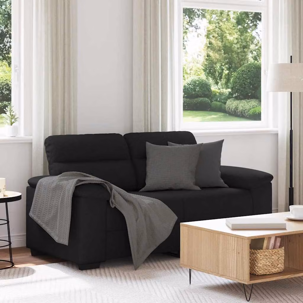 Divano a 2 posti vidaXL moderno in tessuto nero con cuscini, L: 160 cm, P: 81 cm, H: 84 cm